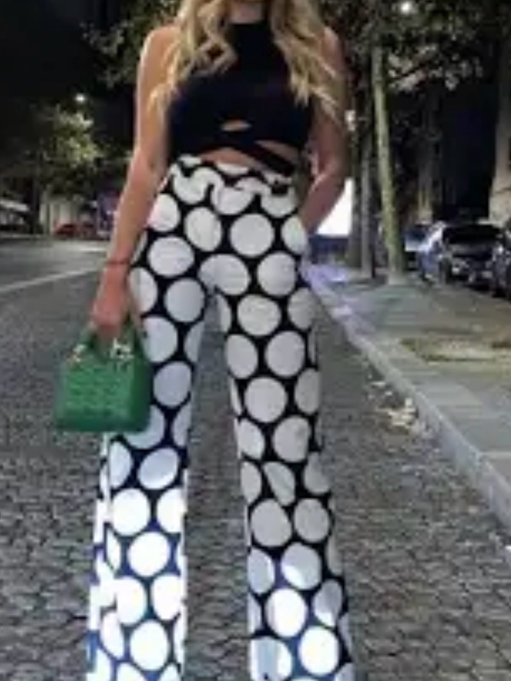 High-Rise Wide-Leg Polka Dot Pants in Black & White